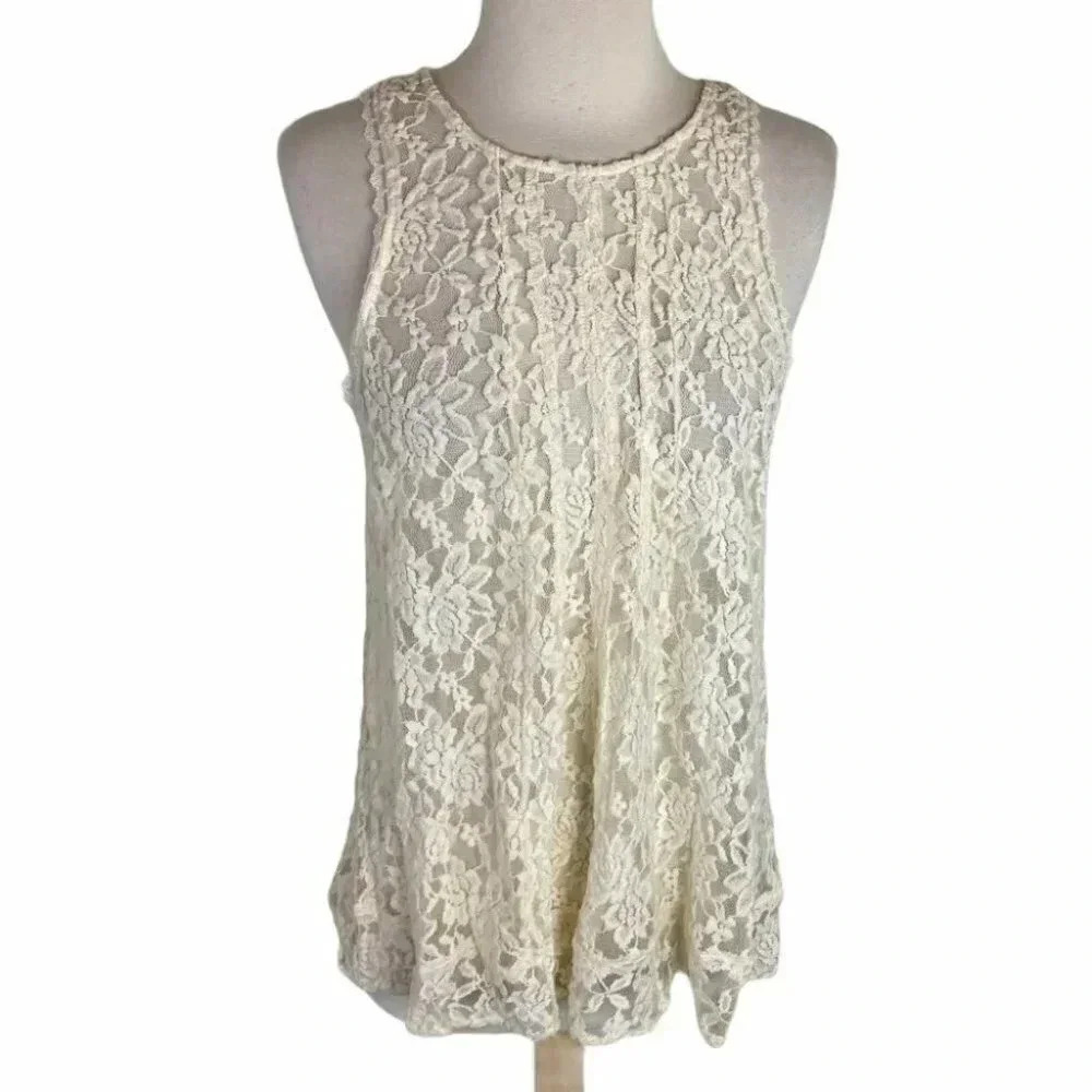 American Eagle M cream sleeveless cream lace mesh top Fairycore Boho Hippie